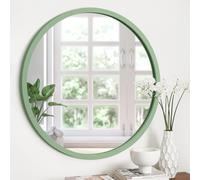 JJUUYOU Espejo circular redondo montado en la pared vintage de 40 cm con marco de madera para baño, sala de estar, dormitorio, dormitorio, decorativo, color verde