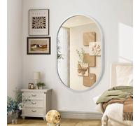 JJUUYOU Espejo de baño ovalado con marco de metal, espejos colgantes modernos para pared, 70 x 50 cm, marco pequeño de aleación de aluminio, espejo decorativo para baño, sala de estar, dormitorio