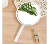 JJUUYOU Espejo de mano, espejo de mano de 16 x 32 cm, espejo de madera blanco con asa, espejo redondo de mano pequeño