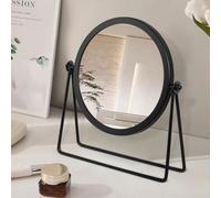 JJUUYOU Espejo de maquillaje, espejo de tocador negro de metal vintage, espejo redondo de belleza, espejo de maquillaje de 8 pulgadas para tocador, mesa de escritorio, de una sola cara