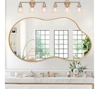 JJUUYOU Espejo de pared asimétrico grande con marco de metal dorado irregular, moderno y único, espejo decorativo para baño, tocador, dormitorio, sala de estar, entrada, pasillo, 50 x 90 cm