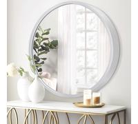 JJUUYOU Espejo de pared circular de metal de 40 cm, espejo redondo para baño, espejos circulares plateados, marco de metal, espejos de maquillaje para sala de estar, dormitorio