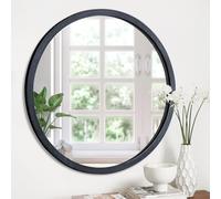 JJUUYOU Espejo de Pared Circular Espejo de Pared Redondo de 60 CM para baño Espejo de Madera Negro para Sala de Estar Espejo con Marco de Madera montado en la Pared para Dormitorio, baño, Dormitorio