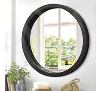 JJUUYOU Espejo de pared circular rústico de 50 cm con marco de madera para baño, tocador, entrada, sala de estar, dormitorio, color negro