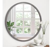 JJUUYOU Espejo de Pared Redondo con Marco de Madera Espejo Circular de 23 Pulgadas Espejos Circulares Vintage Decorativos para Baño Dormitorio Sala de Estar, Gris