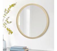 JJUUYOU Espejo de pared redondo con marco de madera, espejos decorativos para dormitorio, mesa de dormitorio, espejo circular rústico, espejos colgantes estilo granja