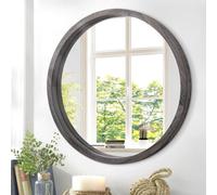 JJUUYOU Espejo de pared redondo con marco de madera vintage de tocador gris antiguo, pequeño circular para baño, sala de estar, dormitorio, entrada y más