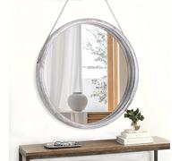 JJUUYOU Espejo de pared redondo de 40 cm, espejo circular redondo blanco para el baño, espejos con marco de madera para dormitorio, sala de estar o entrada, decoración de pared