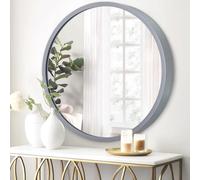 JJUUYOU Espejo de pared redondo de 40 cm, espejo redondo colgante, espejo redondo gris para baño, con marco de metal, espejo para dormitorio, salón o decoración de pared