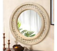 JJUUYOU Espejo de pared redondo negro de 50 cm, espejo redondo rústico con marco de madera para colgar, espejos montados en la pared para sala de estar, baño, dormitorio, entrada de madera