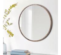 JJUUYOU Espejo de pared redondo para baño - Espejo de maquillaje y peinado circular para colgar para salón, dormitorio, entrada, decoración de dormitorio, marrón