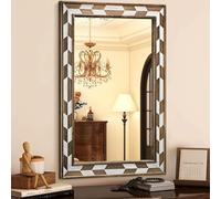 JJUUYOU Espejo rectangular de pared para decoración rústica, espejo de marco ovalado marrón, espejo para baño, tocador, sala de estar, dormitorio, entrada, pasillo, color marrón