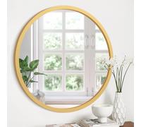 JJUUYOU - Espejo redondo de pared con marco de madera para dormitorio, sala de estar, comedor, dormitorio y pasillo, dorado