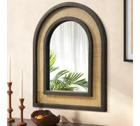 JJUUYOU Espejos de arco para pared, espejo de pared arqueado de 40 x 50 cm, marco de madera, espejo colgante para baño, tocador, para sala de estar, dormitorio, entrada, pasillos, color negro antiguo
