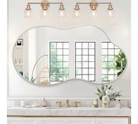 JJUUYOU Espejos para pared de baño grande, marco de metal cepillado irregular, 55 x 100 cm, espejo montado en la pared para sala de estar, dormitorio, entrada, tocador, decoración del hogar, color