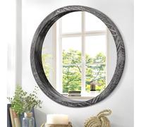 JJUUYOU Pequeño espejo circular de madera para pared, 40 cm, rústico, baño, para entrada, sala de estar, dormitorio, decoración del hogar, color negro