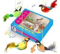 JJW Set de Juguetes Interactivos para Gatos Pájaros Cantores | 4/2 Unidades con Nepeta, Sonido Realista & Plumas de Pelo | Estimulación de Caza & Juego para Gatitos (Mediano, 2PC)