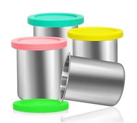 jjxeqo Recipientes y tapas de pinta de acero inoxidable de 16 onzas compatibles con Ninja Creami NC300, NC301, NC299AMZ, CN301CO Series - Paquete de 4 con tapas de silicona, sin BPA, apto para