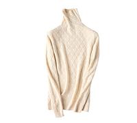 JJzex Suéteres de cuello alto de lana para las mujeres suéter de cachemira caliente de punto, beige, L