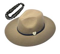 JK Home Sombrero Fedora de ala ancha - Gorra de fieltro Panamá - 2 bandas ajustables - Estilo vintage Cosplay degradado caqui