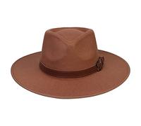 JK Home Sombrero Fedora de ala ancha - Gorra Panamá de fieltro de lana - Talla única unisex para mujeres y hombres - Banda de cuero trenzado negro, Cinta de cuero marrón, Talla única