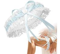 JK Trade® Liga de novia de primera calidad en color azul para boda en talla única, cinta decorada con encaje, lazo y un noble corazón de pedrería de filigrana, 100% Hecho a mano