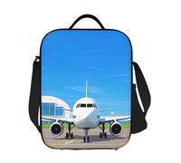 JKASDTRP Airplanes At The Airport - Bolsa de almuerzo grande aislada reutilizable a prueba de fugas, bolsa de almuerzo con correa ajustable para el hombro, transportador de alimentos para mujeres y