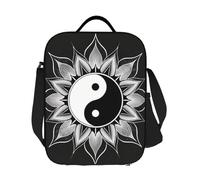 JKASDTRP Mandala Yin and Yang - Bolsa de almuerzo grande aislada reutilizable a prueba de fugas, bolsa de almuerzo con correa ajustable para el hombro, transportador de alimentos para mujeres y