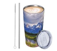 JKASDTRP Vaso de viaje de acero inoxidable de 590 ml, aislado, a prueba de fugas, taza de café de viaje con tapa y pajita, vaso de bebida del Parque Nacional Grand Teton, regalos para mujeres, hombres