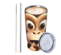 JKASDTRP Vaso de viaje de acero inoxidable de 590 ml, aislado, a prueba de fugas, taza de café de viaje con tapa y pajita, vaso de bebida de mono silencioso, regalos para mujeres, hombres y amantes