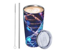 JKASDTRP Vaso de viaje de acero inoxidable de 590 ml, aislado, a prueba de fugas, taza de café de viaje con tapa y pajita, vaso de bebida genética de ADN, vasos de regalo para mujeres, hombres y