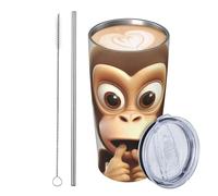 JKASDTRP Vaso de viaje de acero inoxidable de 590 ml, aislado, a prueba de fugas, taza de café de viaje con tapa y pajita, vaso de bebida de mono silencioso, regalos para mujeres, hombres y amantes