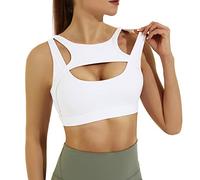 Jkboo Sujetadores deportivos para mujer, sujetadores deportivos blancos de alto apoyo para mujer, brasier acolchado push up para gimnasio, con copas extraíbles, Blanco, Medium