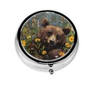 JKDGOJ Bear in The Wildflowers - Pastillero redondo con 3 compartimentos para almacenamiento de pastillas y viajes portátiles