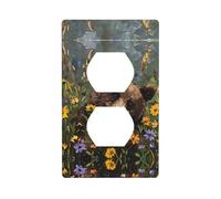 JKDGOJ Bear in the wildflowers Prints Panel de pared de doble enchufe para el hogar, cubierta de alimentación duradera para enchufes e interruptores decorativos