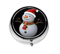 JKDGOJ Bonito pastillero redondo con diseño de muñeco de nieve de Navidad con 3 compartimentos para almacenamiento de pastillas y viajes portátiles