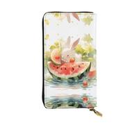 JKDGOJ Bunny in the Watermelon Prints - Cartera larga de piel para mujer, bolsa de mano de gran capacidad con cremallera para tarjetas de crédito