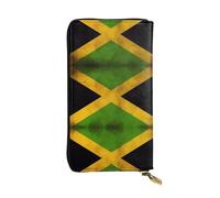 JKDGOJ Cartera larga de piel con estampado de bandera de Jamaica antigua para mujer, bolsa de mano de gran capacidad con cremallera para tarjetas de crédito