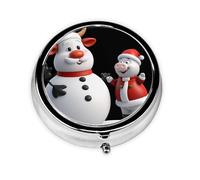 JKDGOJ Embrace - Pastillero redondo con diseño de muñeco de nieve navideño con 3 compartimentos para almacenamiento de pastillas y viajes portátiles