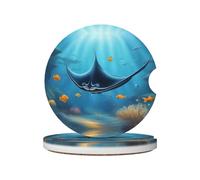 JKDGOJ Manta Ray and Fish Prints - Posavasos para coche, 2 almohadillas de cerámica absorbentes antideslizantes para bebidas, decoración de coche
