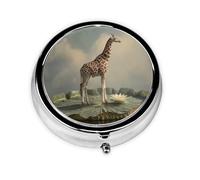 JKDGOJ Pastillero redondo con diseño de jirafa en una hoja de loto con 3 compartimentos para almacenamiento de pastillas y viajes portátiles