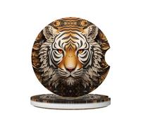 JKDGOJ Posavasos para coche, diseño de cabeza de tigre de aspecto feroz, 2 almohadillas de cerámica absorbentes antideslizantes para bebidas, decoración de coche