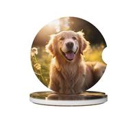 JKDGOJ Posavasos para coche, diseño de golden retriever sonriente, 2 almohadillas de cerámica absorbentes antideslizantes para bebidas, decoración de coche