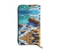 JKDGOJ Reefs and waves by the sea Prints - Cartera larga de piel para mujer, gran capacidad, con cremallera para tarjetas de crédito