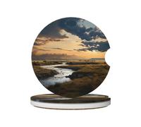 JKDGOJ Rivers and Plains Prints - Posavasos para coche, 2 almohadillas de cerámica absorbentes antideslizantes para bebidas, decoración de coche