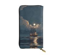 JKDGOJ Ships in the Moonlight Prints - Cartera larga de cuero para mujer, bolsa de mano de gran capacidad con cremallera para tarjetas de crédito