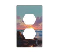 JKDGOJ Sunrise on the Coast Prints Panel de pared de doble enchufe para el hogar, cubierta de alimentación duradera para enchufes e interruptores decorativos