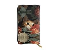 JKDGOJ The Kitty in the flower bed Prints - Cartera larga de piel para mujer, bolsa de mano de gran capacidad con cremallera para tarjetas de crédito