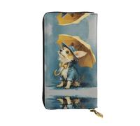 JKDGOJ The little dog with an Umbrella Prints - Cartera larga de piel para mujer, bolsa de mano de gran capacidad con cremallera para tarjetas de crédito