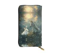 JKDGOJ The Rabbit and the Unicorn Prints - Cartera larga de piel para mujer, de gran capacidad, con cremallera para tarjetas de crédito